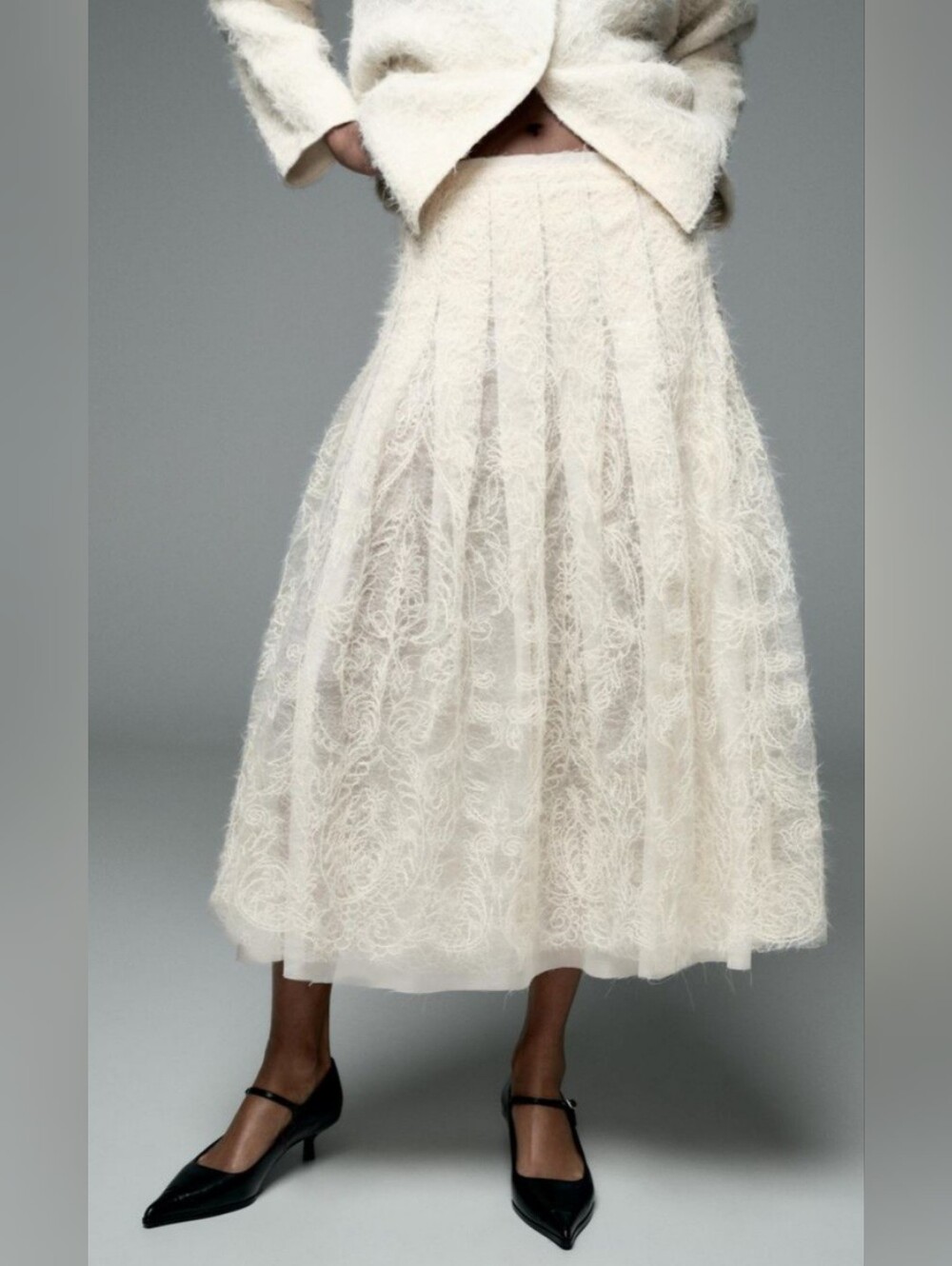 Joie Semi-Sheer Embroidered Midi Skirt